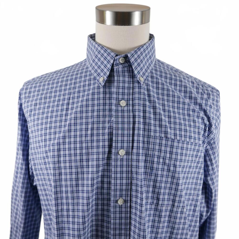 Lauren Ralph Lauren Mens Stretch Non Iron Classic LS Button Blue Plaid Shirt 17